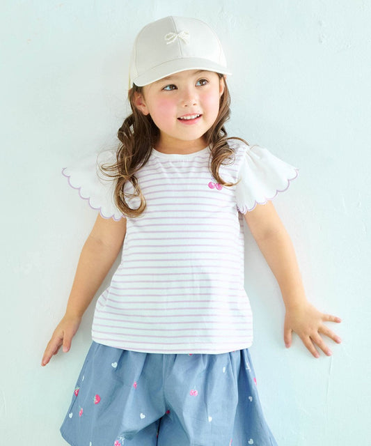 Japanese children's clothing aF#a325 lace sleeve top 100-150cm girls summer TOPS 