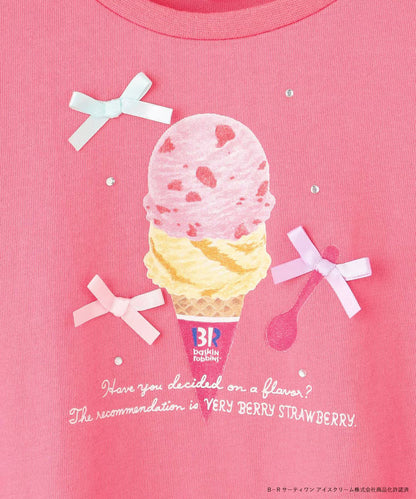 Japanese children's clothing aF#a325 x Baskin-Robbins patchwork rainbow tulle ice cream top 90-140cm girls summer TOPS 