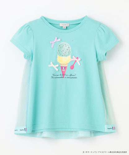 Japanese children's clothing aF#a325 x Baskin-Robbins patchwork rainbow tulle ice cream top 90-140cm girls summer TOPS 