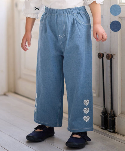Japanese children's clothing aF#a325 Heart-shaped denim wide-leg pants 110-160cm girls' summer PANTS 
