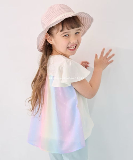 Japanese children's clothing aF#a325 spliced elegant top 90-160cm girls summer TOPS 