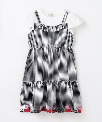 Japanese children's clothing aF#a325 Fake two-piece cherry dress 100-150cm girls summer dresses