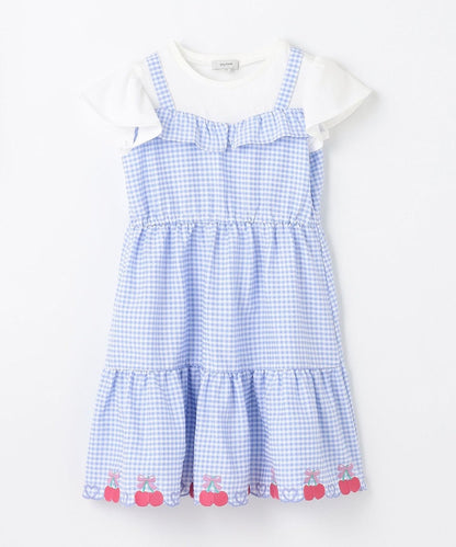 Japanese children's clothing aF#a325 Fake two-piece cherry dress 100-150cm girls summer dresses