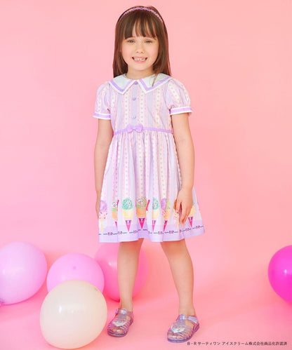 Japanese children's clothing aF#a325 x Baskin-Robbins ice cream print dress 100-140cm girls summer dresses 