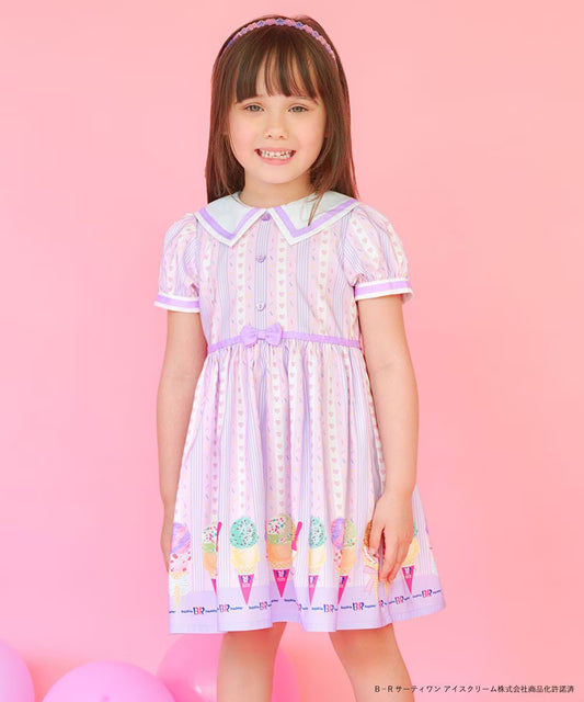 Japanese children's clothing aF#a325 x Baskin-Robbins ice cream print dress 100-140cm girls summer dresses 