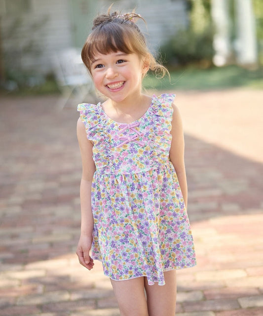 Japanese children's clothing aF#a325 UV protection floral swimsuit two-piece set 100-140cm girls summer play swimsuit special edition 