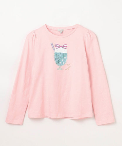 Japanese children's clothing aF#a325 double-sided sequined print top 100-140cm girls summer TOPS 