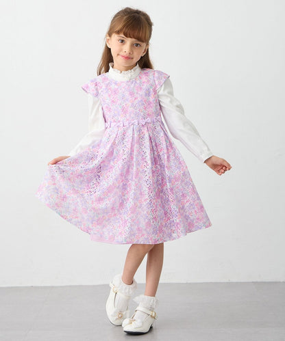 Japanese children's clothing aF#a325 printed lace dress 110-130cm girls summer dresses for interviews/banquets/performances 