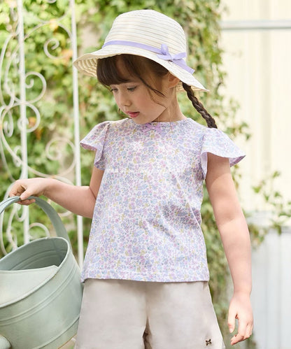 Japanese children's clothing aF#a325 floral short top 90-140cm girls summer TOPS 