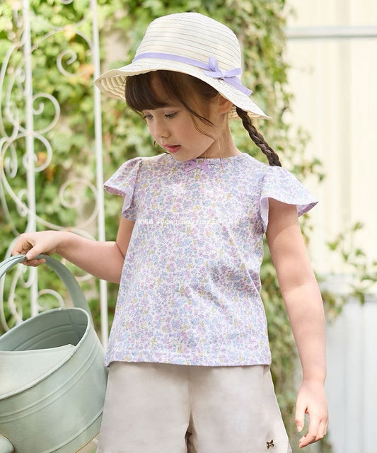 Japanese children's clothing aF#a325 floral short top 90-140cm girls summer TOPS 