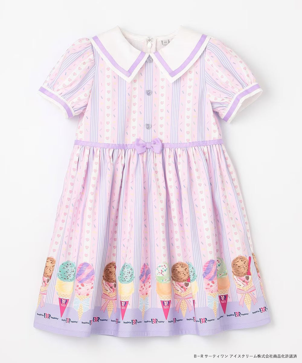 Japanese children's clothing aF#a325 x Baskin-Robbins ice cream print dress 100-140cm girls summer dresses 
