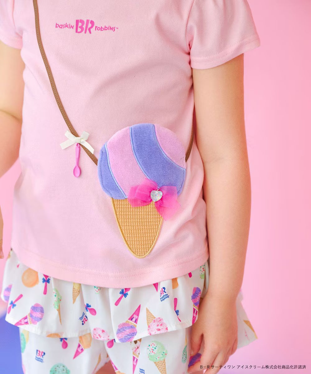Japanese children's clothing aF#a325 x Baskin-Robbins furry ice cream pocket top 90-140cm girls summer TOPS 