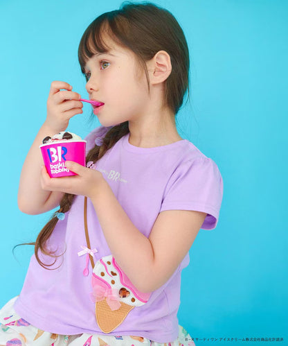 Japanese children's clothing aF#a325 x Baskin-Robbins furry ice cream pocket top 90-140cm girls summer TOPS 