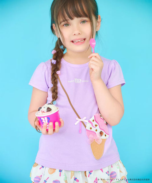 Japanese children's clothing aF#a325 x Baskin-Robbins furry ice cream pocket top 90-140cm girls summer TOPS 
