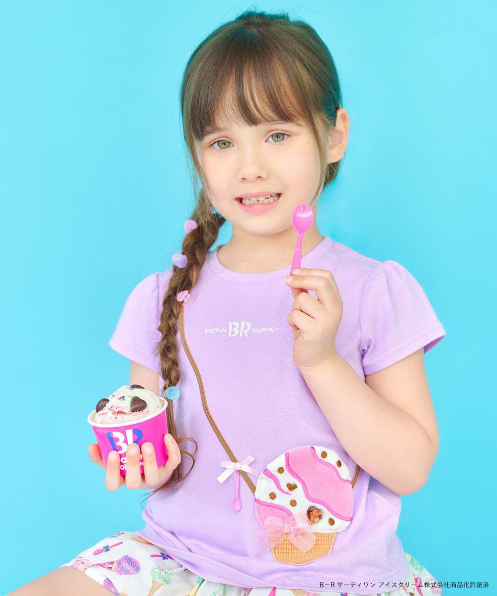 Japanese children's clothing aF#a325 x Baskin-Robbins furry ice cream pocket top 90-140cm girls summer TOPS 