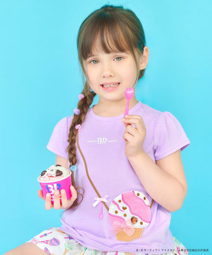 Japanese children's clothing aF#a325 x Baskin-Robbins furry ice cream pocket top 90-140cm girls summer TOPS 