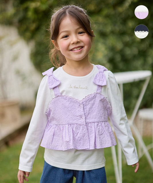 Japanese children's clothing aF#a325 bow tie camisole two-piece suit 110-160cm girls summer TOPS 