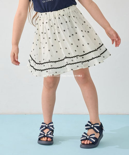 Japanese children's clothing aF#a325 cat x polka dot skirt 110-160cm girls summer SKIRTS 