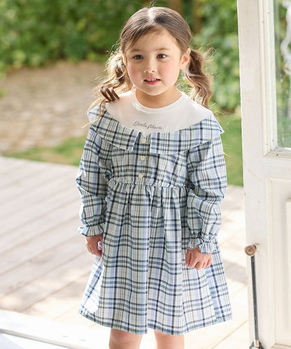 日本童裝 aF#a325 格仔拼接連身裙 110-150cm 女童款 夏季 DRESSES