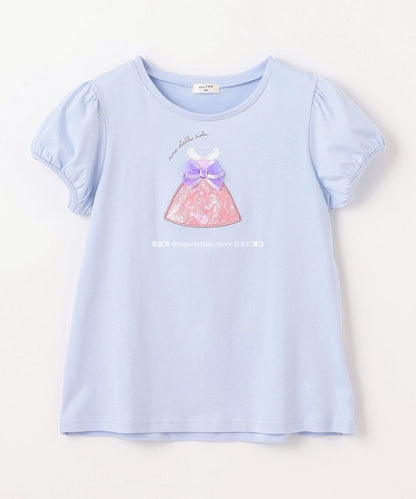 Japanese children's clothing aF#a325 beaded applique short-sleeved top 100-150cm girls summer TOPS 