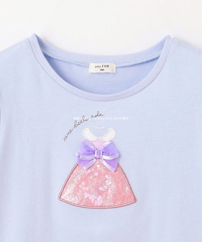 Japanese children's clothing aF#a325 beaded applique short-sleeved top 100-150cm girls summer TOPS 