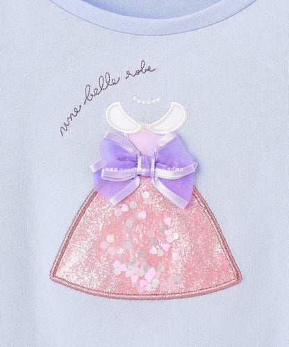 Japanese children's clothing aF#a325 beaded applique short-sleeved top 100-150cm girls summer TOPS 
