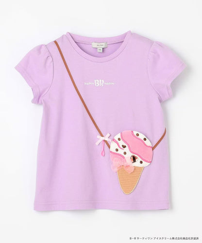Japanese children's clothing aF#a325 x Baskin-Robbins furry ice cream pocket top 90-140cm girls summer TOPS 