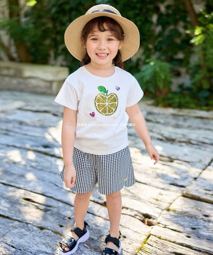Japanese children's clothing aF#a325 sequined short-sleeved top 100-150cm girls summer TOPS 