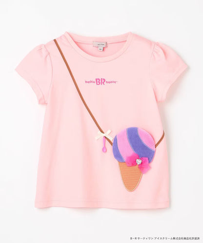 Japanese children's clothing aF#a325 x Baskin-Robbins furry ice cream pocket top 90-140cm girls summer TOPS 