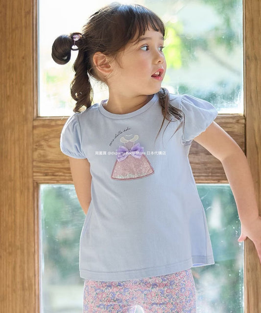 Japanese children's clothing aF#a325 beaded applique short-sleeved top 100-150cm girls summer TOPS 