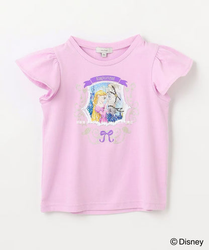 Japanese children's clothing aF#a325 x Disney Princess sequin top 100-140cm girls summer TOPS 
