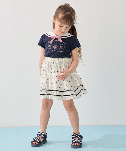Japanese children's clothing aF#a325 cat x polka dot skirt 110-160cm girls summer SKIRTS 