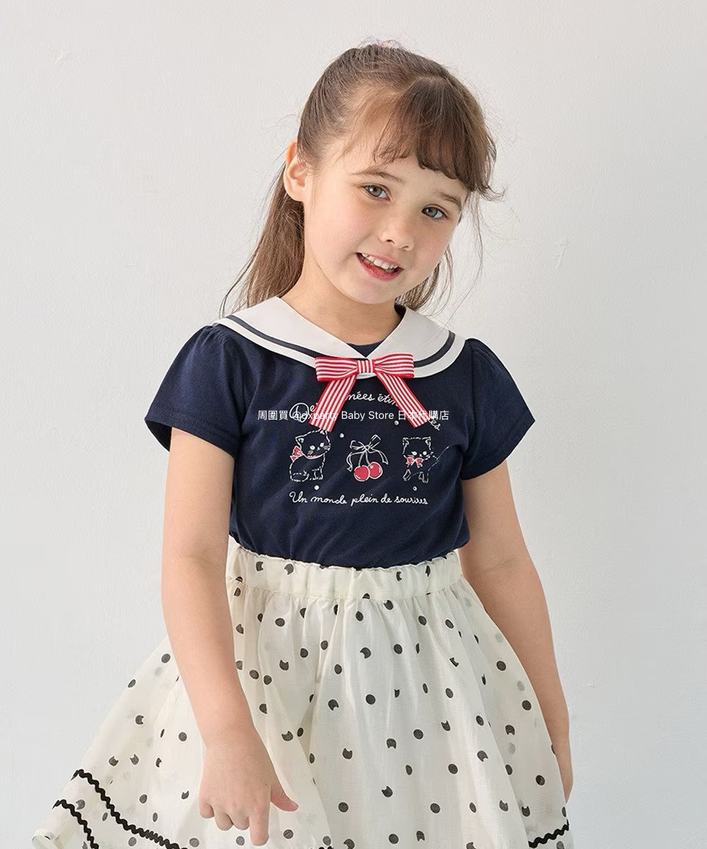 Japanese children's clothing aF#a325 sailor collar top 110-160cm girls summer TOPS 