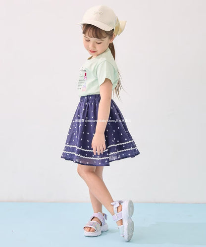 Japanese children's clothing aF#a325 cat x polka dot skirt 110-160cm girls summer SKIRTS 