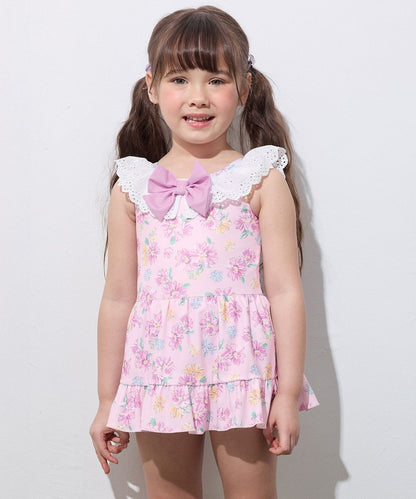 Japanese children's clothing aF#a325 UV protection lace pattern one-piece swimsuit 100-140cm girls summer play swimsuit special edition 