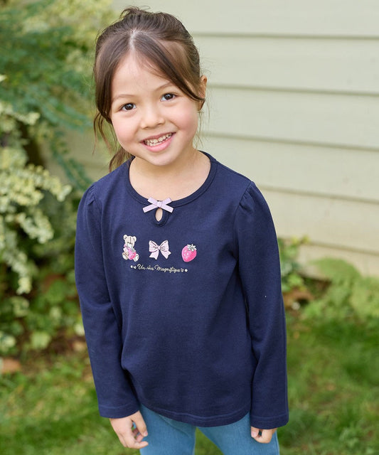 Japanese children's clothing aF#a325 cute embroidery pattern top 110-160cm girls summer TOPS 