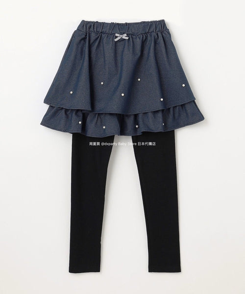 日本童裝 aF#a325 珍珠牛仔裙連打底褲 90-140cm 女童款 冬季 PANTS