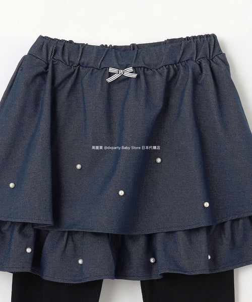 日本童裝 aF#a325 珍珠牛仔裙連打底褲 90-140cm 女童款 冬季 PANTS