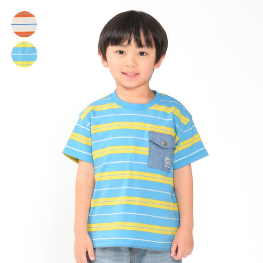 Daddy Oh Daddy Japanese-made denim pocket striped top (90-130cm) for boys and girls (summer TOPS) 