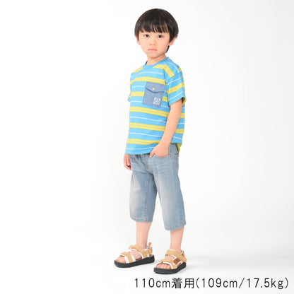 Daddy Oh Daddy Japanese-made denim pocket striped top (90-130cm) for boys and girls (summer TOPS) 