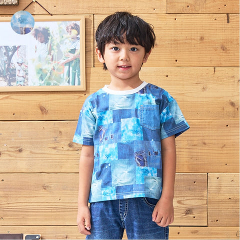 日本童裝 Daddy Oh Daddy 牛仔拼布印花上衣 90-130cm 男童款 夏季 TOPS