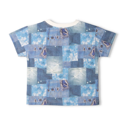 Japanese children's clothing Daddy Oh Daddy denim patchwork print top 90-130cm boys' summer TOPS 