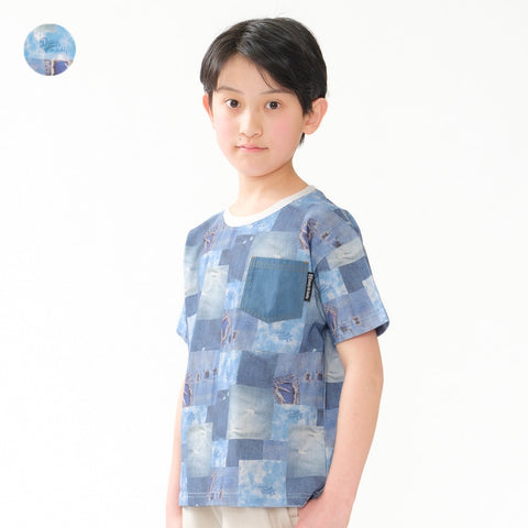 日本童裝 Daddy Oh Daddy 牛仔拼布印花上衣 140-160cm 男童款 夏季 TOPS
