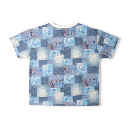 Japanese children's clothing Daddy Oh Daddy denim patchwork print top 140-160cm boys' summer TOPS 