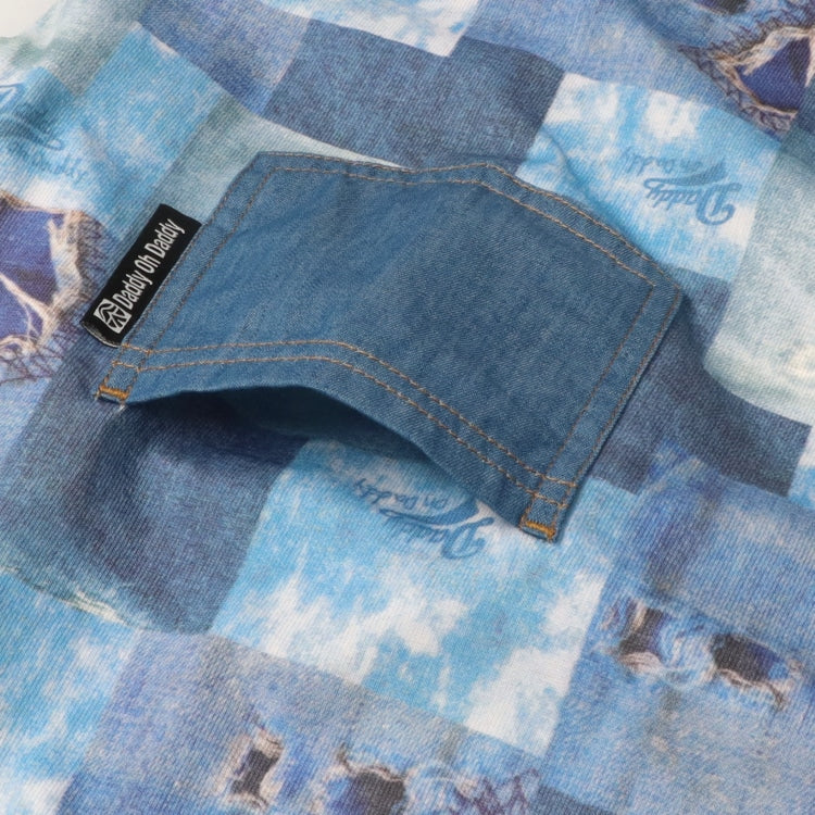 Japanese children's clothing Daddy Oh Daddy denim patchwork print top 140-160cm boys' summer TOPS 