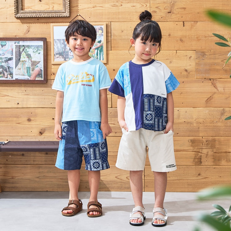 Japanese children's clothing Daddy Oh Daddy patchwork denim shorts 90-130cm boys' summer PANTS 