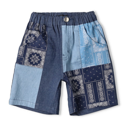 Japanese children's clothing Daddy Oh Daddy patchwork denim shorts 90-130cm boys' summer PANTS 