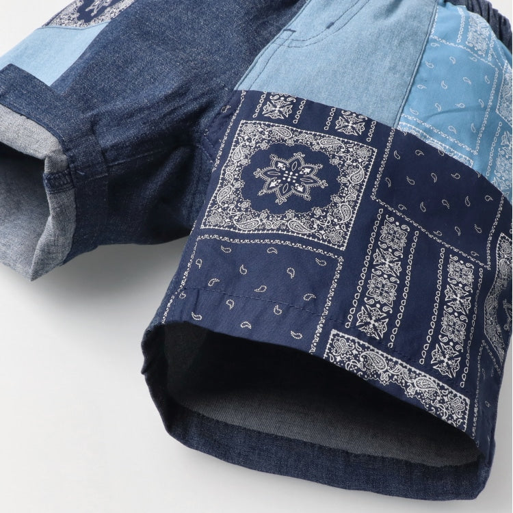 Japanese children's clothing Daddy Oh Daddy patchwork denim shorts 90-130cm boys' summer PANTS 