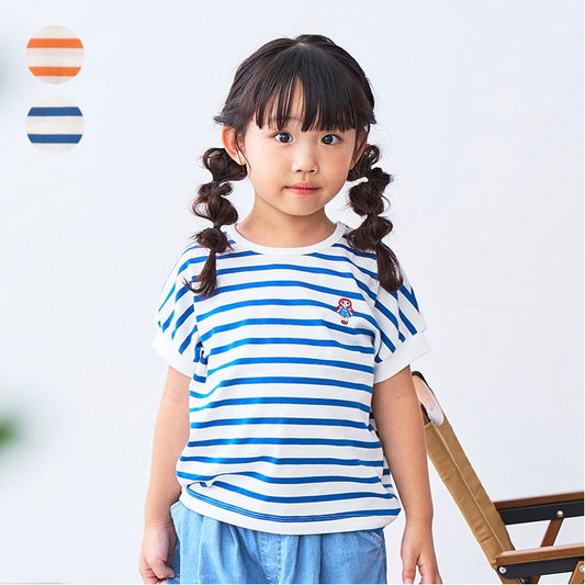 Daddy Oh Daddy Japanese-made Daddico embroidered striped top (90-130cm) for girls (Summer TOPS)