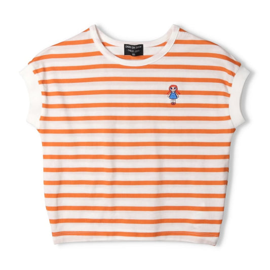 Daddy Oh Daddy Japanese-made Daddico embroidered striped top (90-130cm) for girls (Summer TOPS)